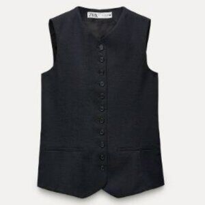 ZARA BUTTONED VEST DARK NAVY SZ SMALL 8395/742